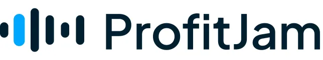 ProfitJam logo featuring blue and dark navy vertical bars and the company name in bold sans-serif typography